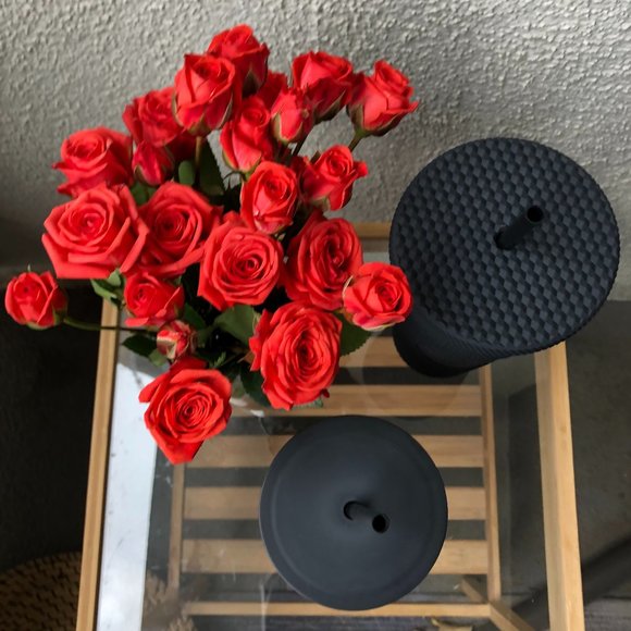 TWO Starbucks Matte Black Tumblers +straw stoppers - Picture 6 of 11